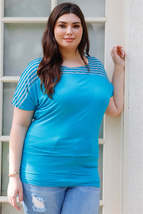 Plus Stripe Short Sleeve Blue Top - £19.65 GBP