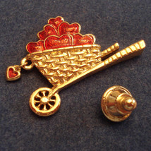 Avon Garden of Love Scatter Pin Gold Plated Wheelbarrow Lapel Brooch ✿ VTG 1990s - £15.79 GBP