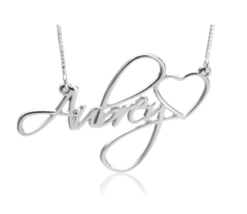 Custom Name With Heart Necklace: Sterling Silver, 24K Gold, Rose Gold - £111.90 GBP