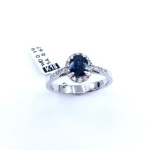 Women&#39;s Halo Ring 18k White Gold Oval Blue Sapphire Round Natural White ... - £651.40 GBP