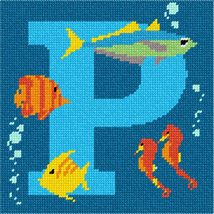 Pepita Needlepoint kit: Letter P Under The Sea, 7&quot; x 7&quot; - $50.00+