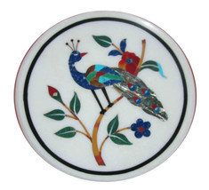 24&quot; Marble Coffee Table Top Peacock Pietra Dura Handmade Home Decorative Arts - £1,076.73 GBP