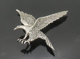 925 Sterling Silver - Vintage Shiny Etched Flying Eagle Motif Brooch Pin- BP7474 - £90.15 GBP