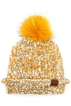 Mustard - Pom Beanie Super Soft Big Pom Sherpa Lined Eyelash Knitted - £22.89 GBP