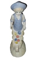 Porcelain Figurine Boy in Overalls with Wheelbarrow of Flowers - $12.99