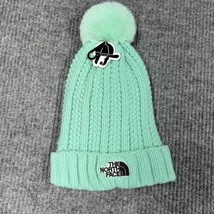 The North Face Beanie With Pom Womens Green Knit Crochet Logo New League - $22.12