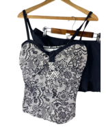 Aqua Couture Swimsuit 2 Pc Tankini Top &amp; Skirt Skort Bottoms Black White... - £36.63 GBP