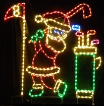 Outdoor Christmas Yard Decor Santa Claus Golfing Steel Wireframe LED Lighted Art - £560.27 GBP
