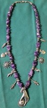 Mexican Amethyst/Silver Knecklace Milagros Hands 160 gr Marked 925 No signature  - £952.58 GBP