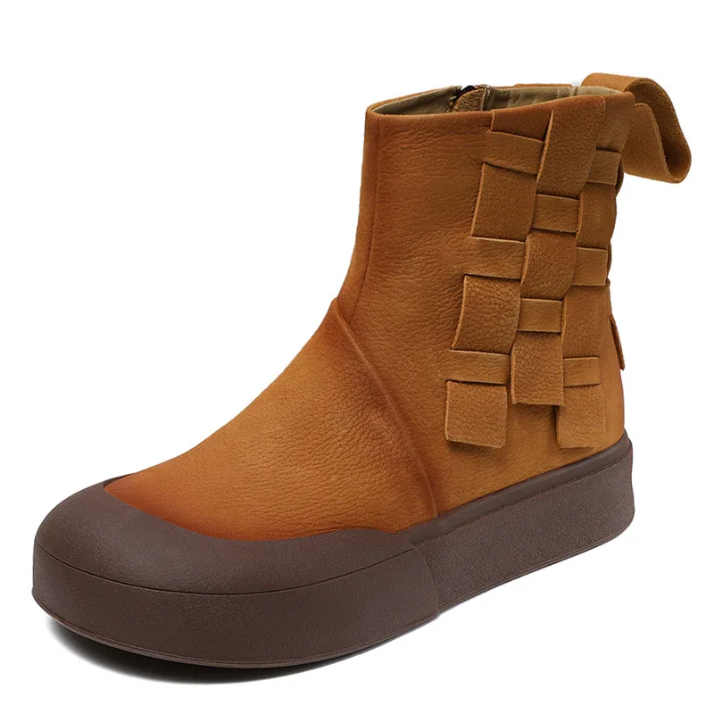 Handmade Retro Women Boots Autumn Genuine Leather Woven Soft Bottom Comf... - $116.72