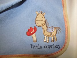 Carters Just One Year Blue Little Cowboy Fleece Baby Blanket Boy Pony Horse Hat - £31.14 GBP