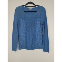 Lucky Brand Top M Womens Blue Long Sleeve Crotchet Scoop Neck Pullover Top - £20.11 GBP