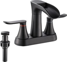 Yundoom Bathroom Faucet, 4 Inch Centerset, Waterfall, 2 Handle, Matte Black, 3 - £87.45 GBP