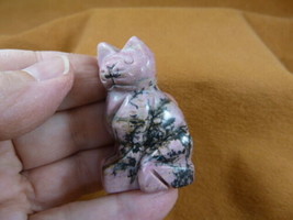 (Y-CAT-SIC-778) pink black KITTY CAT gemstone carving figurine stone I l... - £13.69 GBP