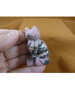 (Y-CAT-SIC-778) pink black KITTY CAT gemstone carving figurine stone I l... - £13.70 GBP