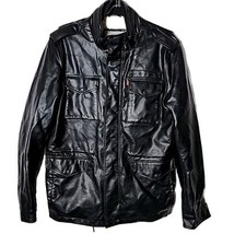 Levi Strauss &amp; Co Men M Polyurethane Black Faux Leather Fleece Lines Jacket Coat - £61.32 GBP