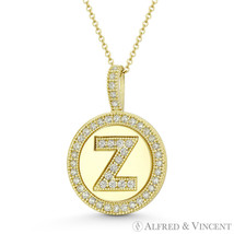 Initial Letter &quot;Z&quot; Halo CZ Crystal Pave 14k Yellow Gold 19x13mm Necklace Pendant - £111.16 GBP+