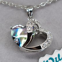 Storrs Wild Pearle Abalone Shell 2 Hearts 3D Love Pendant Silver Tone Necklace - £23.01 GBP