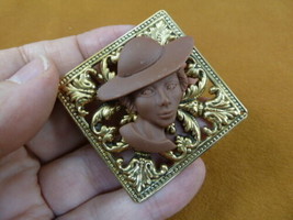(CA3-13) Rare African-American Lady Church Hat Brown Cameo Pin Pendant Jewelry - £26.00 GBP