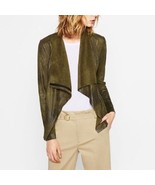 Zara Woman Faux Suede Draped Zip Olive Green Moto Jacket Size Small - $29.00