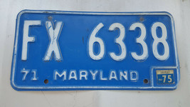 Old Vtg Collectible Auto Vehicle License Plate 1971 Maryland FX 6338 Exp 75 - £23.85 GBP