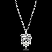 Round Pave CZ White Pearls Leaf Shape Pendant 925 Sterling Silver Necklace 16&quot; - £105.61 GBP