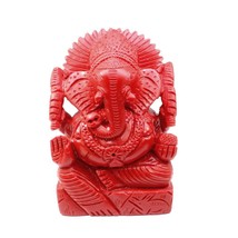 Red Coral Carved Lord Ganesha God Statue Idol Religious - £71.59 GBP