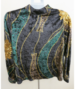 Hanyinna Velour Printed, Sequin Turtleneck, Black/Green Sz L - £25.72 GBP