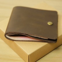 Bifold Men Wallet Card Holder Minimalist Leather Button Closure Handmade... - £18.70 GBP