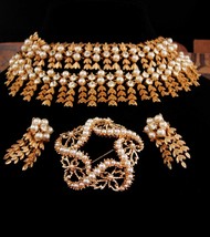 Vintage Signed cleopatra Parure - Choker necklace - rhinestone pearl bracelet -  - £119.90 GBP
