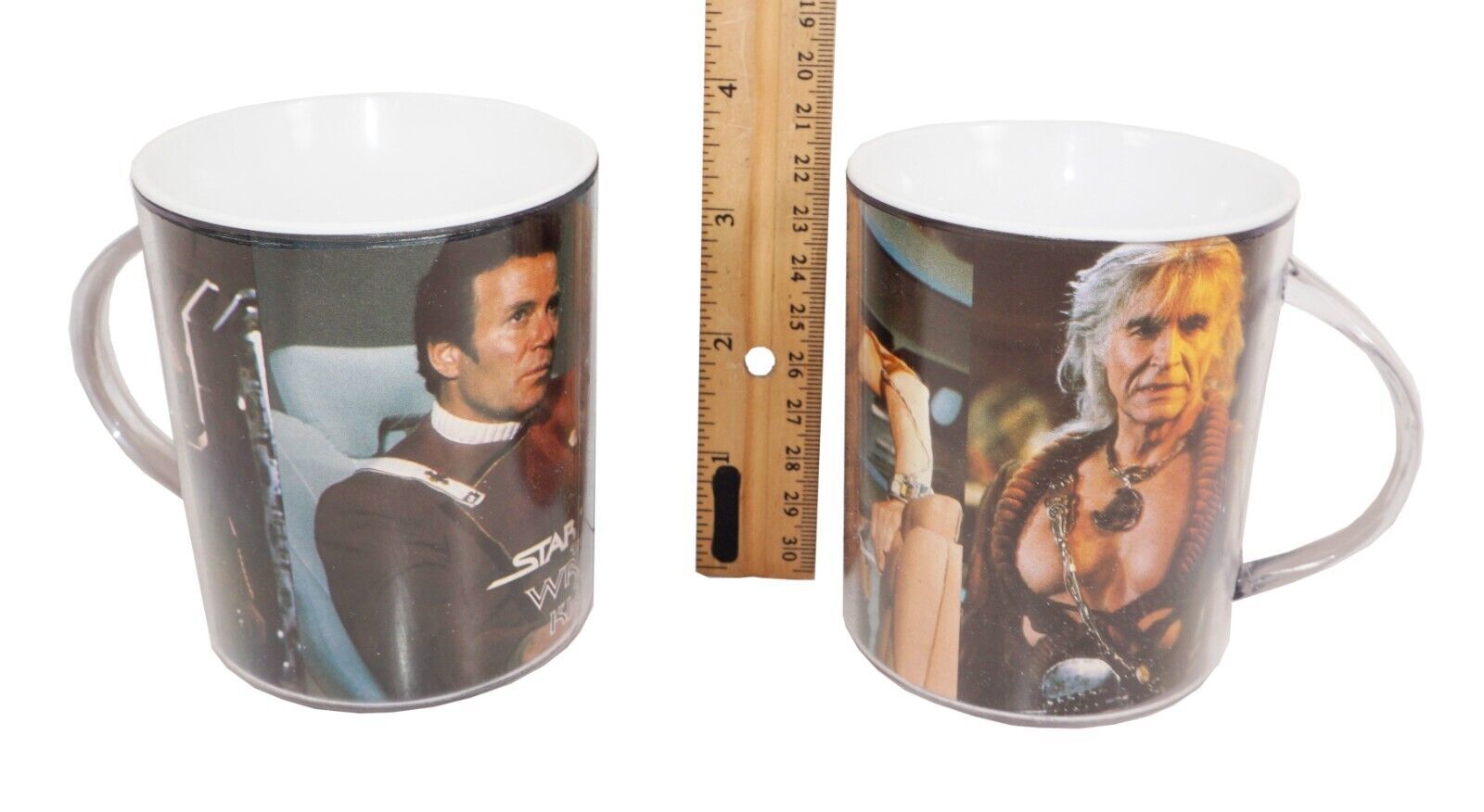 2 PC Lot - Vintage Star Trek OEM Wrath of Khan - Plastic Photo Coffee Mugs 1982 - $18.00