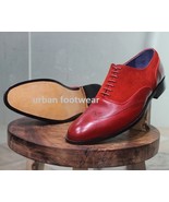 New Mens Handmade Formal Dress Shoes Red Suede &amp; Leather Oxford Brogue W... - £114.76 GBP