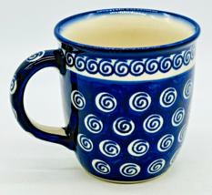 Polish Pottery Blue Cobalt Swirl Mug Boleslawiec 12 oz Hand Painted - £17.99 GBP