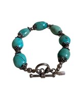 Turquoise Bracelet Sterling Silver Beads Between Toggle Clasp 26 Grams 8 Inches - £34.91 GBP