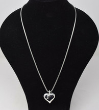 Vintage MONET Puffy Heart Pendant Silvertone Omega Long Chain Necklace 27” - £24.92 GBP