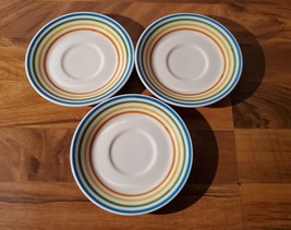 Vintage Syracuse China Syralite SPECTRUM Rainbow Stripes 5 7/8&quot; Saucers Lot of 4 - £15.65 GBP