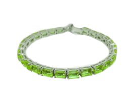 Mens Peridot Tennis Bracelet 925 Silver Peridot Emerald Cut - £117.61 GBP+