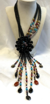 Joan Rivers Starlet Necklace Black Multicolor Flower Beaded Fashion Jewelry - £110.57 GBP