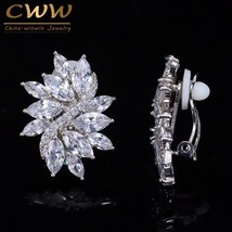 Classic Flower Shape CZ Stones Silver Color No Pierced Hole Ear Clip On ... - £14.99 GBP