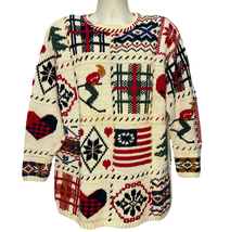 Jacque &amp; Koko Patchwork Knit Sweater Size 18/20 XXL Ski Flag Winter Hear... - $59.35