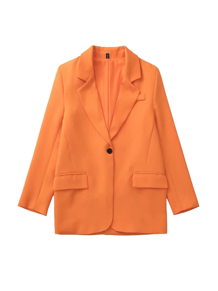 YLJHQX  Spring  Women Orange Long Suit 2 Piece Set One Button  Jacket Ladies Cas - £126.70 GBP