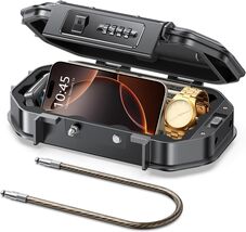 Compact 4-Digit Combination Travel Safe Lock Box with Removable Steel Cable - $74.20