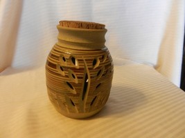 Multi Color Brown Pottery Potpourri Jar Holder With Cover Leaf Design Op... - $30.00