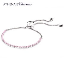 925 Sterling Silver Pink CZ Sparkling Strand Bracelet Length 23cm(9inch) Women L - £56.17 GBP