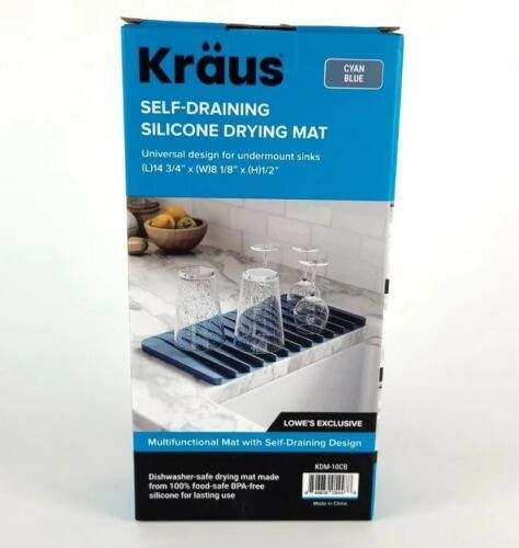 Kraus Self-Draining Silicone Drying Mat Cyan Blue Hot Plate 14 3/4 x 8 x... - $8.89