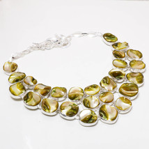 Green Mother Of Pearl Gemstone Handmade Fashion Necklace Jewelry 18&quot; SA 4118 - £17.68 GBP