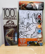 Jurassic World Lot Paint your own Art Board Set &amp; Puzzle Velociraptor Dinosaur - £8.69 GBP