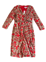 NWT New York &amp; Company Red Taupe Scroll Foulard Print Surplice Sheath Dress XS - £15.28 GBP