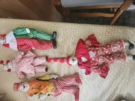 Set of 4 Bisque Porceline And Cloth Clowns  9&quot;(3)  &amp;,  6&quot;(1) Bendable Vi... - $24.50