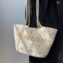 bags for women straw woven bag female trendy cotton thread woven bag beach bag l - £27.63 GBP